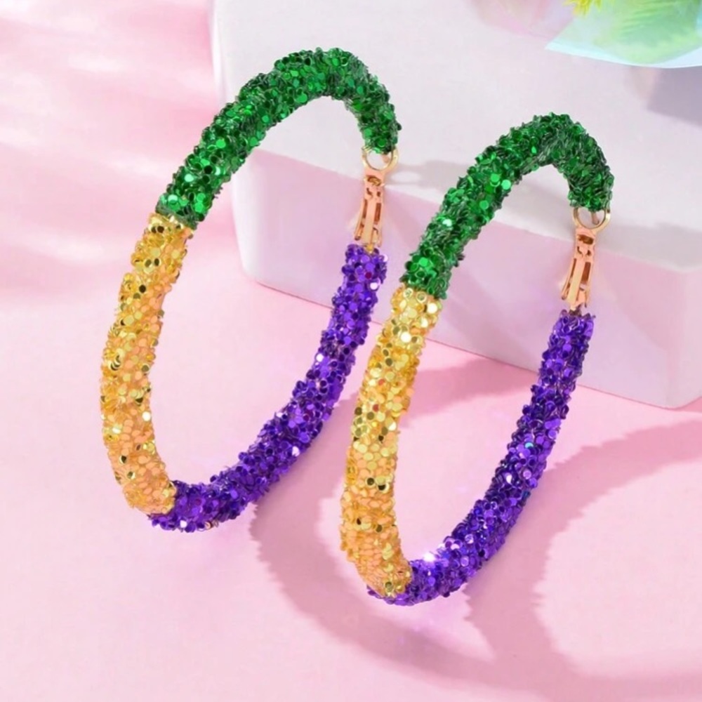 Mardi Gras Hoop Earrings